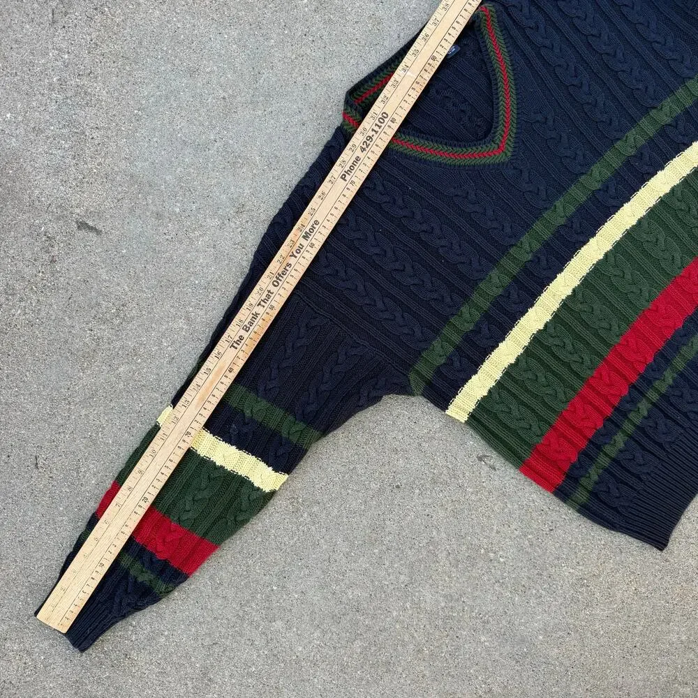 Vintage 90s Roundtree and York Dark Primary Color Stripe Fisherman Sweater XL